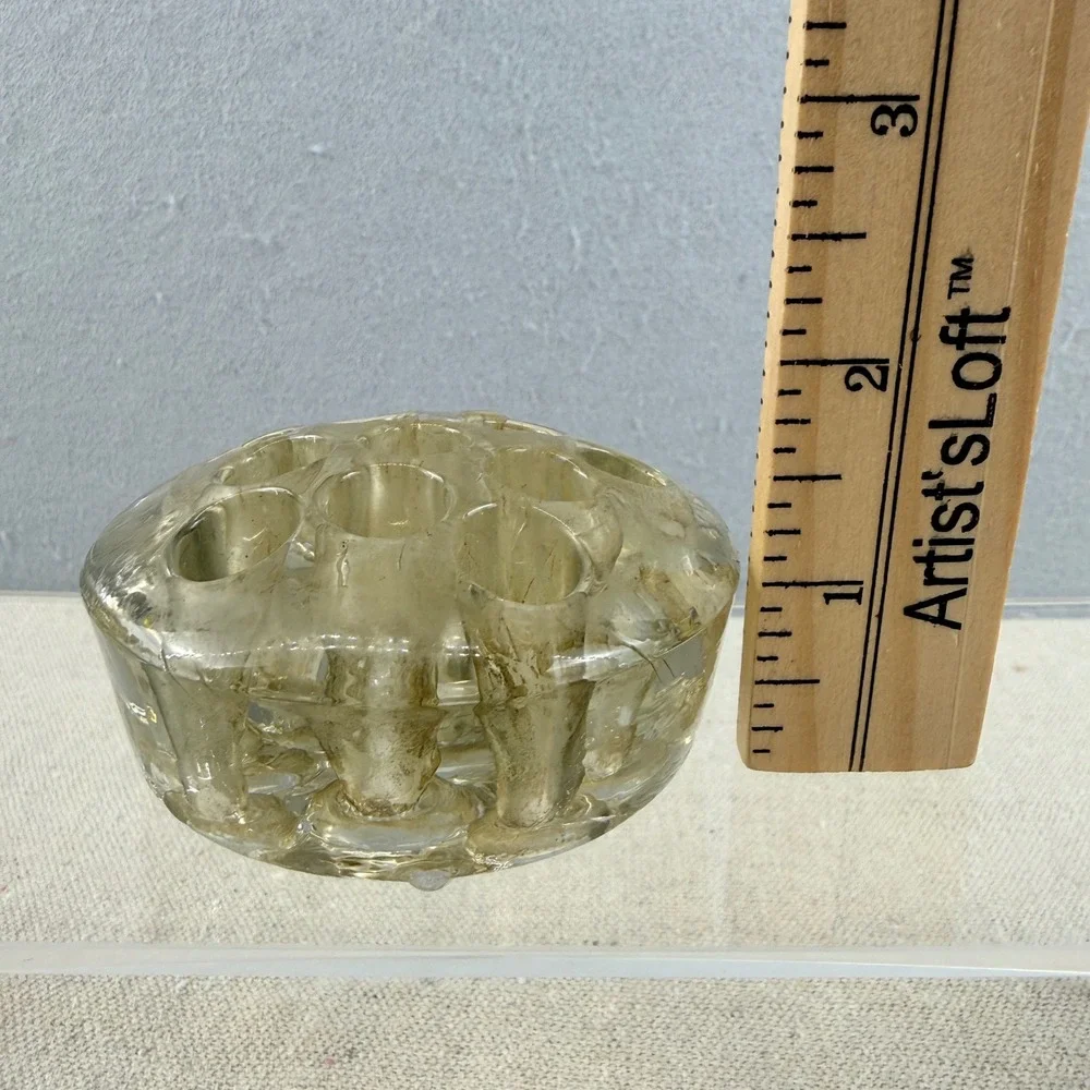 Vintage‎ Handmade Glass Flower Frog 11 Hole Round Floral Arranger Art Deco Style
